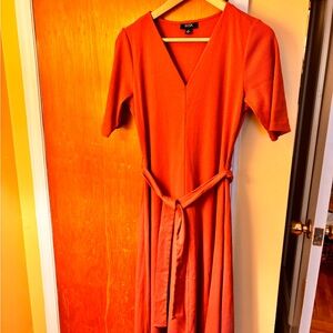 MSK Orange Wrap Midi Sundress